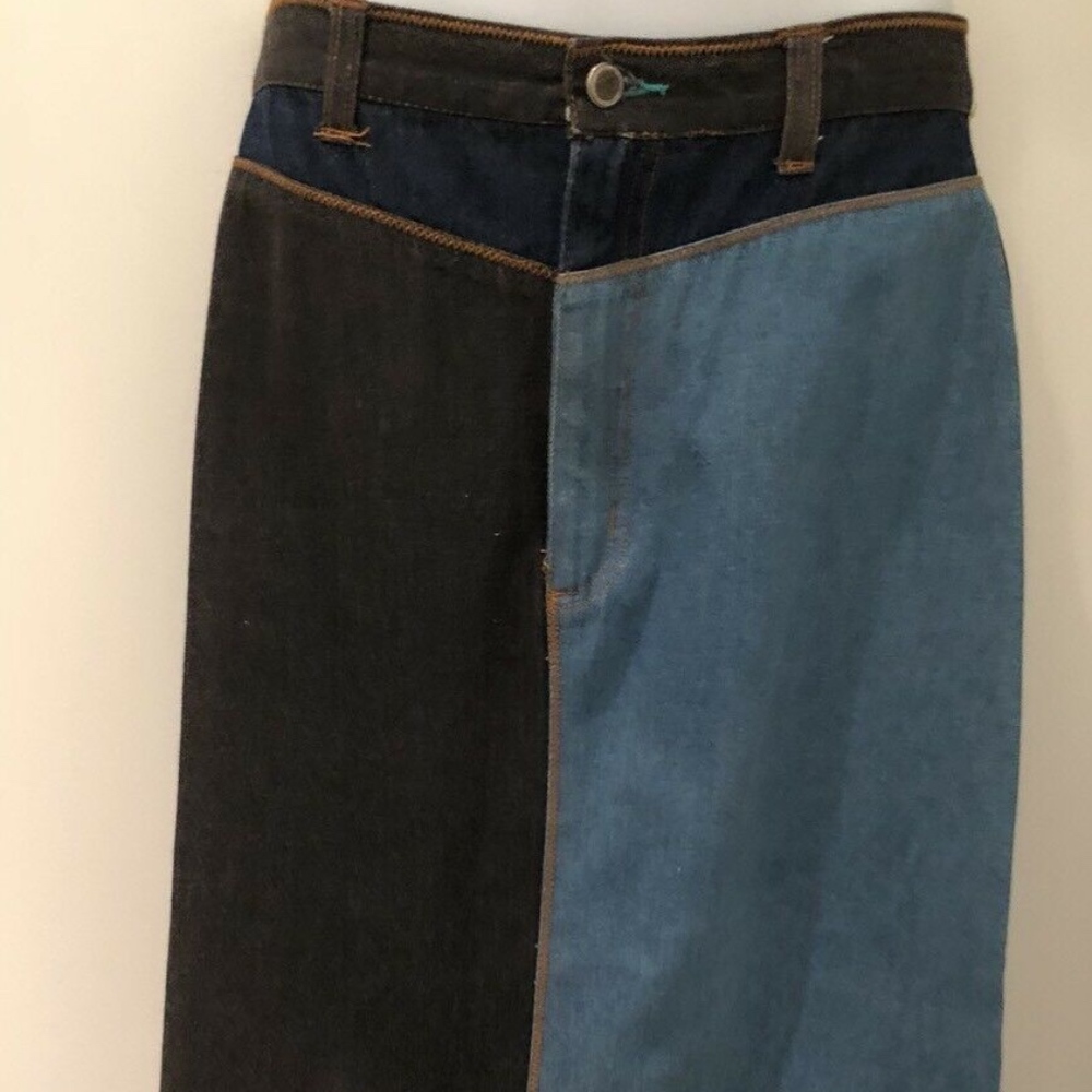 Long Patchwork Denim Skirt Modest Reverse Stitch - image 1
